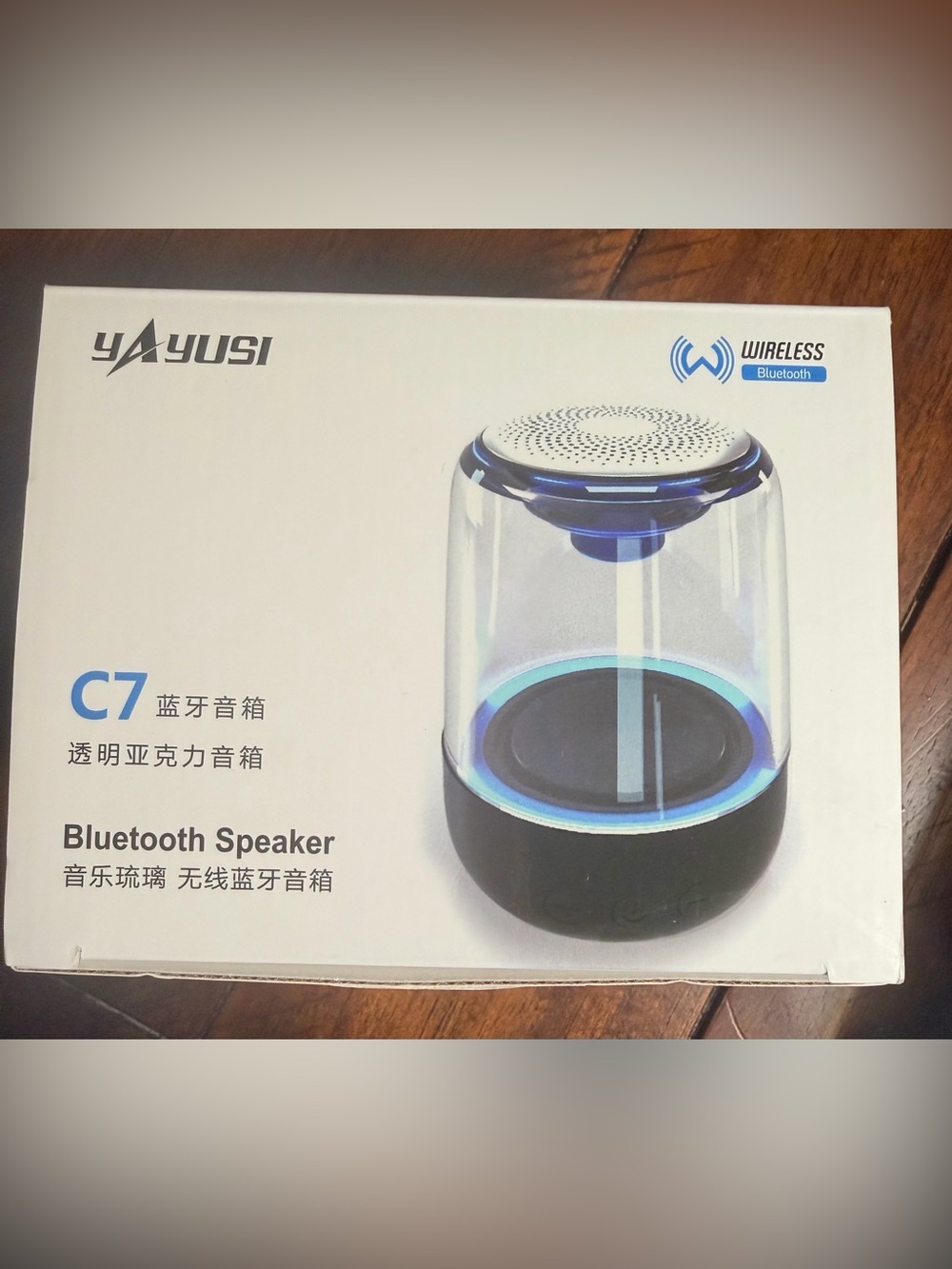 C7 Transparent Bluetooth Speaker with changing LED lights.